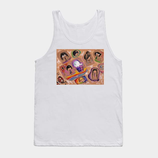 Kawaii Characters on Kraft Paper Tank Top by Neginmf